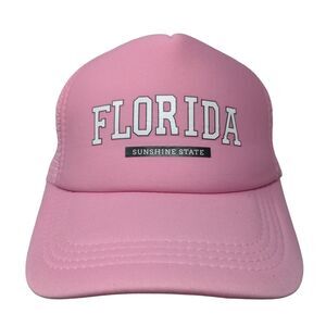 Florida Sunshine State Snapback Mesh Back Trucker Hat Pink One Size